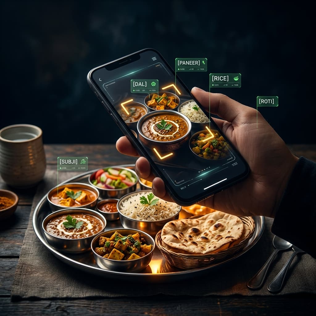 Indian thali being scanned by Katori AI
